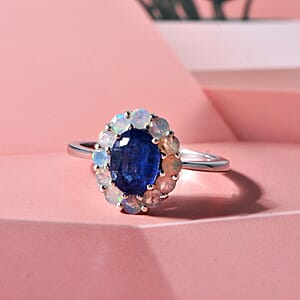 D'Joy Premium Kashmir Kyanite and Ethiopian Welo Opal 2.15 ctw Majestic Glow Ring in Rhodium Over Sterling Silver (Size 10.0)