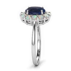 D'Joy Premium Kashmir Kyanite and Ethiopian Welo Opal 2.15 ctw Majestic Glow Ring in Rhodium Over Sterling Silver (Size 10.0)