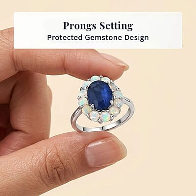 D'Joy Premium Kashmir Kyanite and Ethiopian Welo Opal 2.15 ctw Majestic Glow Ring in Rhodium Over Sterling Silver (Size 5.0)