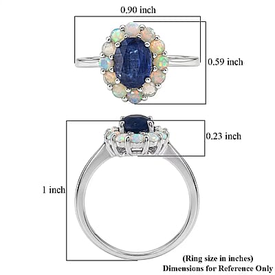 D'Joy Premium Kashmir Kyanite and Ethiopian Welo Opal 2.15 ctw Majestic Glow Ring in Rhodium Over Sterling Silver (Size 5.0)