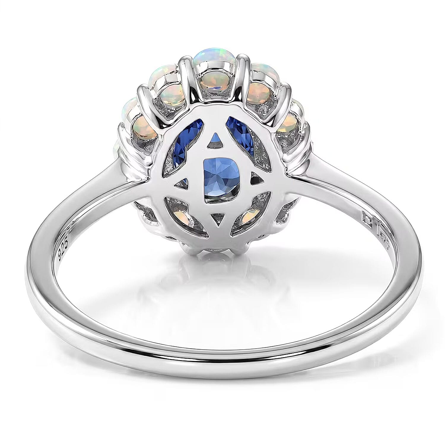 D'Joy Premium Kashmir Kyanite and Ethiopian Welo Opal 2.15 ctw Majestic Glow Ring in Rhodium Over Sterling Silver (Size 5.0)