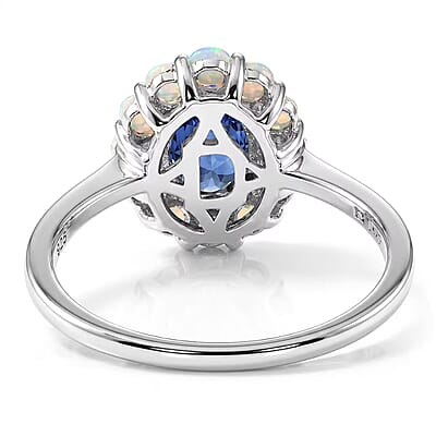 D'Joy Premium Kashmir Kyanite and Ethiopian Welo Opal 2.15 ctw Majestic Glow Ring in Rhodium Over Sterling Silver (Size 5.0)