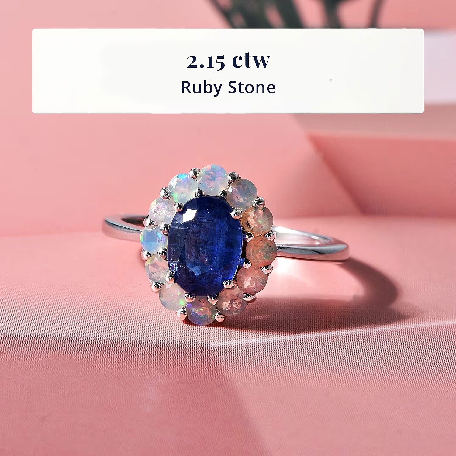 D'Joy Premium Kashmir Kyanite and Ethiopian Welo Opal 2.15 ctw Majestic Glow Ring in Rhodium Over Sterling Silver (Size 8.0)