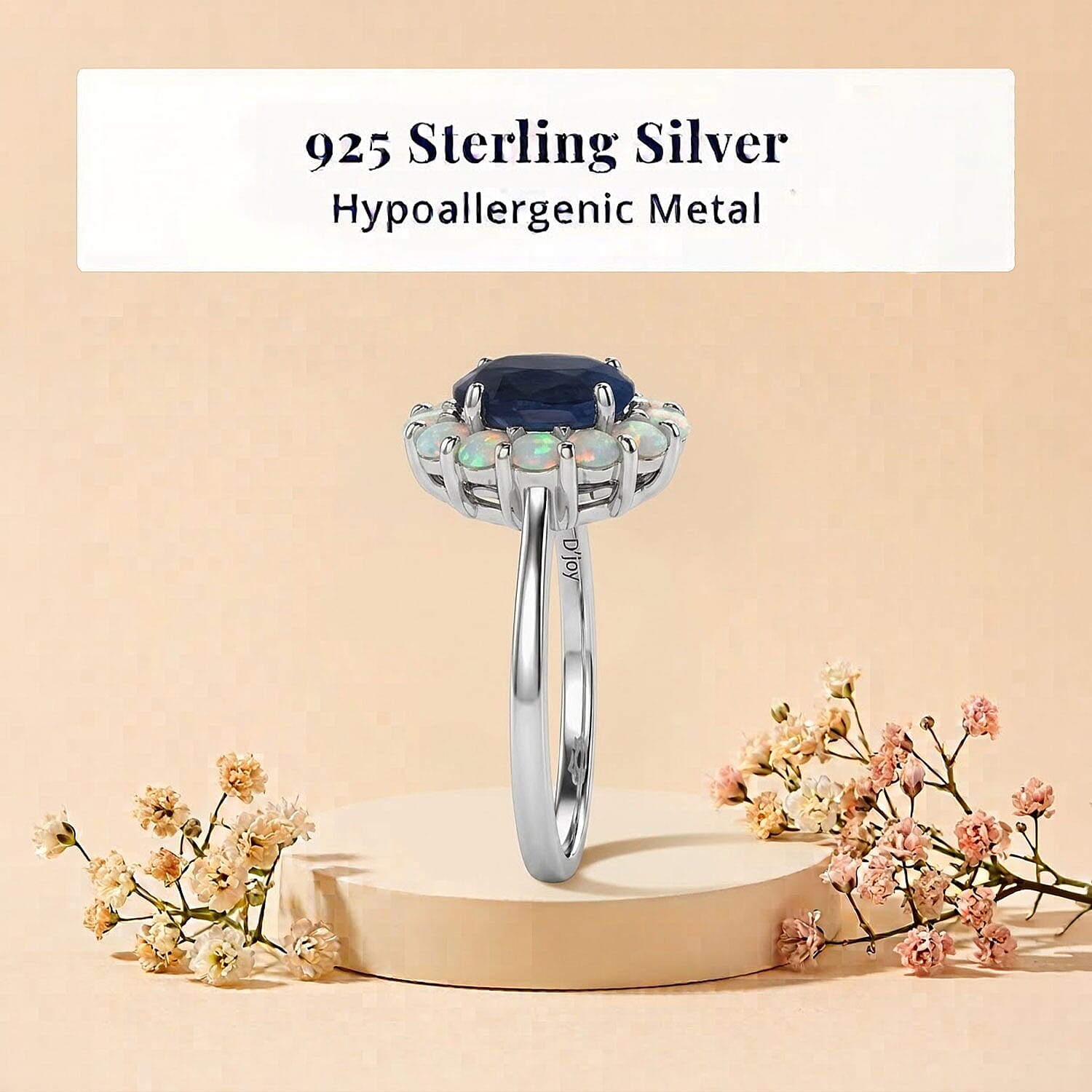 D'Joy Premium Kashmir Kyanite and Ethiopian Welo Opal 2.15 ctw Majestic Glow Ring in Rhodium Over Sterling Silver (Size 8.0)