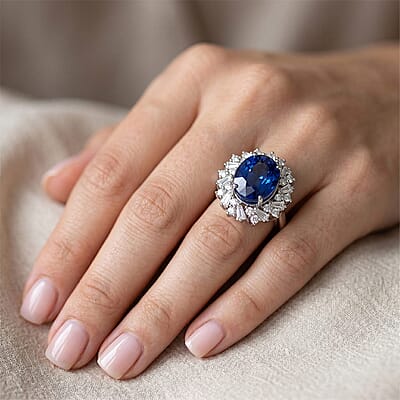D'Joy Premium Kashmir Kyanite and Moissanite 5.50 ctw Ring in Rhodium Over Sterling Silver (Size 5.0)