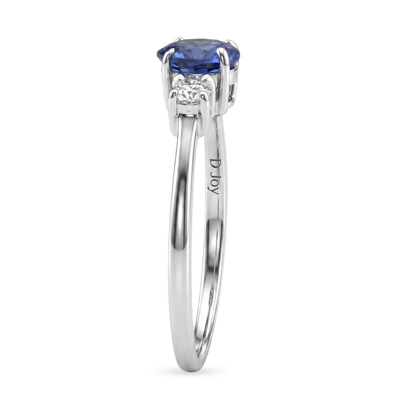 D'Joy Premium Kashmir Kyanite and Moissanite 1.30 ctw Regal Trilogy Ring in Rhodium Over Sterling Silver (Size 5.0)