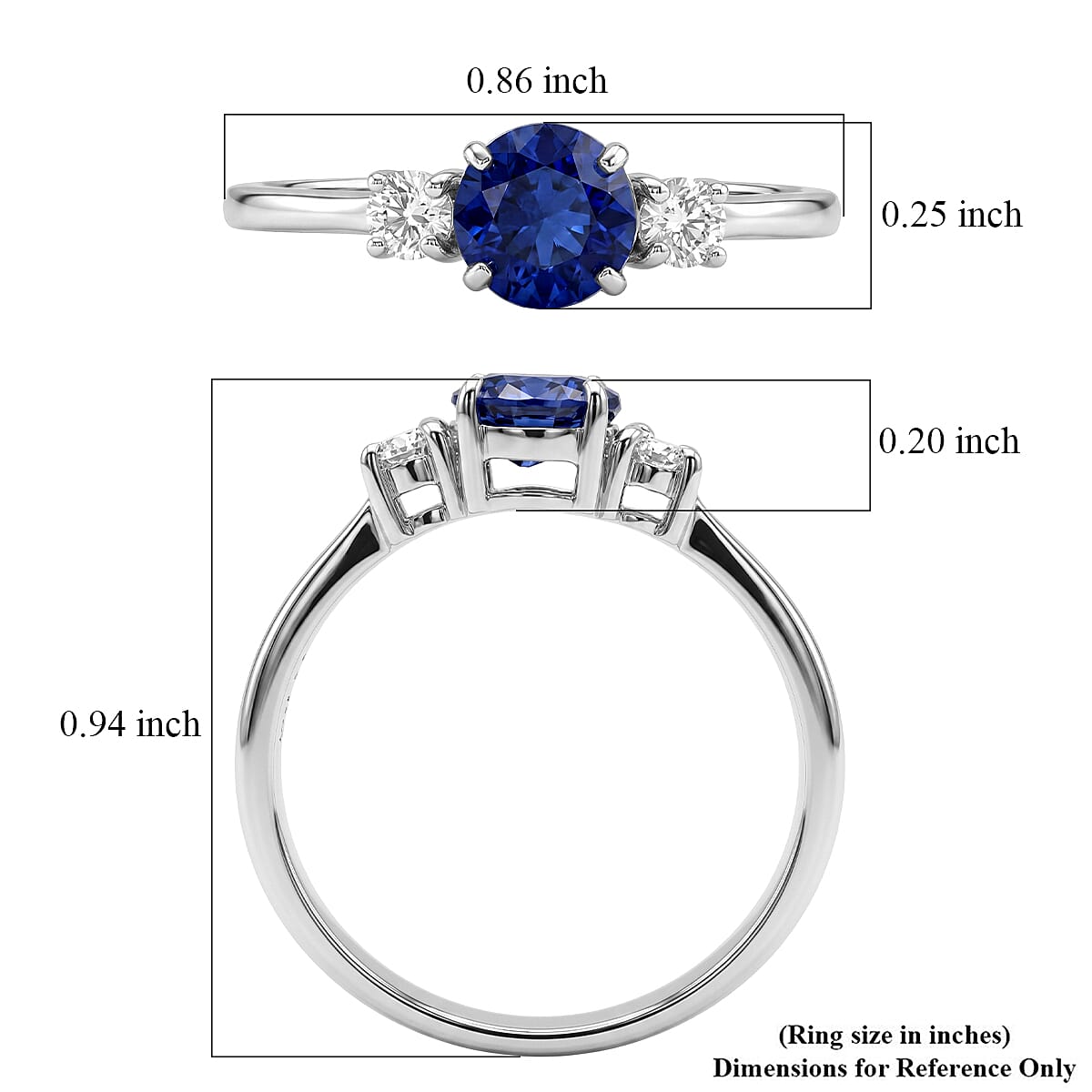 D'Joy Premium Kashmir Kyanite and Moissanite 1.30 ctw Regal Trilogy Ring in Rhodium Over Sterling Silver (Size 7.0) image number 5