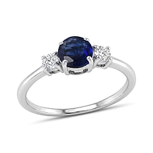 D'Joy Premium Kashmir Kyanite and Moissanite 1.30 ctw Regal Trilogy Ring in Rhodium Over Sterling Silver (Size 8.0)