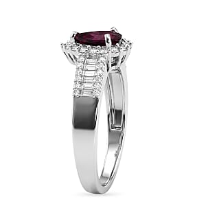 D'Joy AAA Radiant Ember Garnet and Moissanite 2.00 ctw Crown Teardrop Ring in Rhodium Over Sterling Silver (Size 10.0)