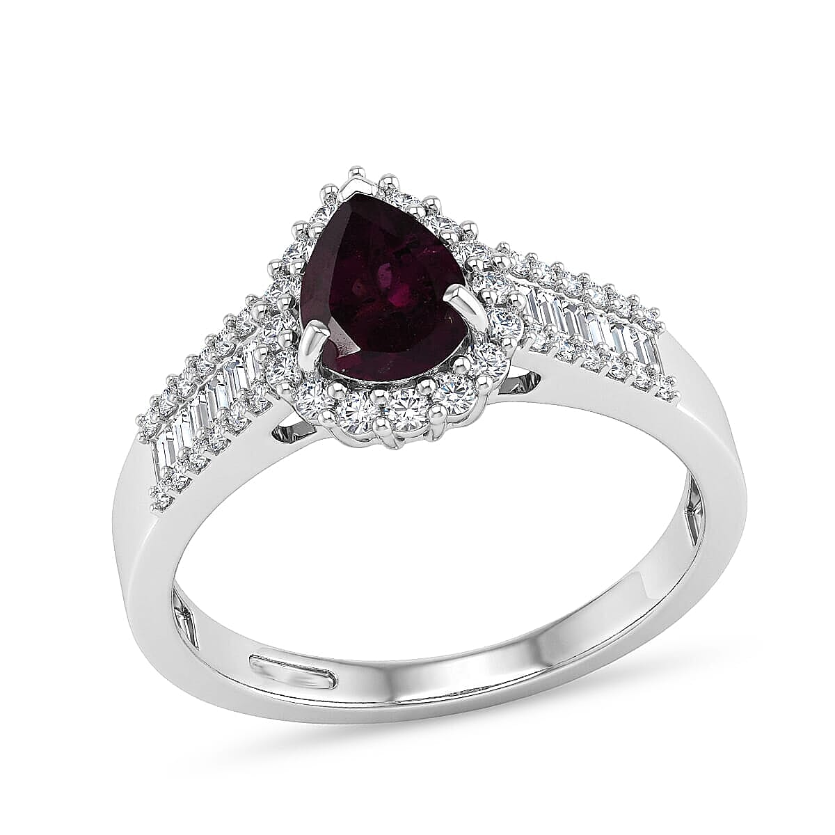 D'Joy AAA Radiant Ember Garnet, Moissanite Ring in Rhodium Over Sterling Silver (Size 5.0) 2.00 ctw