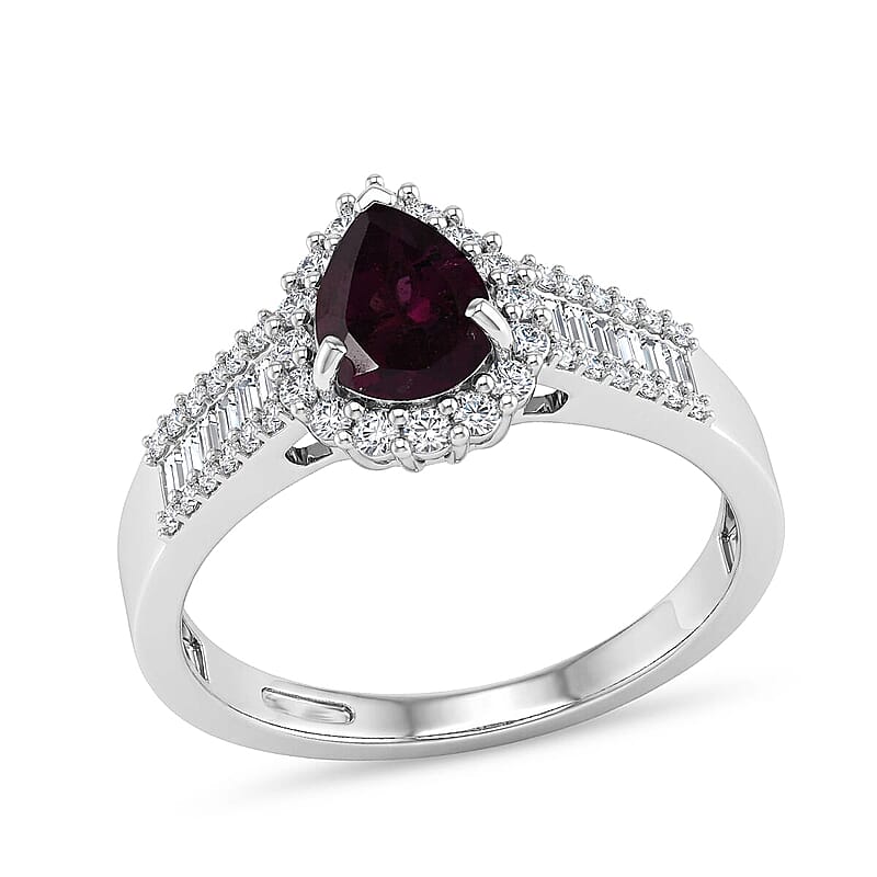 D'Joy AAA Radiant Ember Garnet, Moissanite Ring in Rhodium Over Sterling Silver (Size 5.0) 2.00 ctw