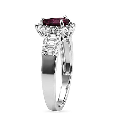 D'Joy AAA Radiant Ember Garnet, Moissanite Ring in Rhodium Over Sterling Silver (Size 5.0) 2.00 ctw
