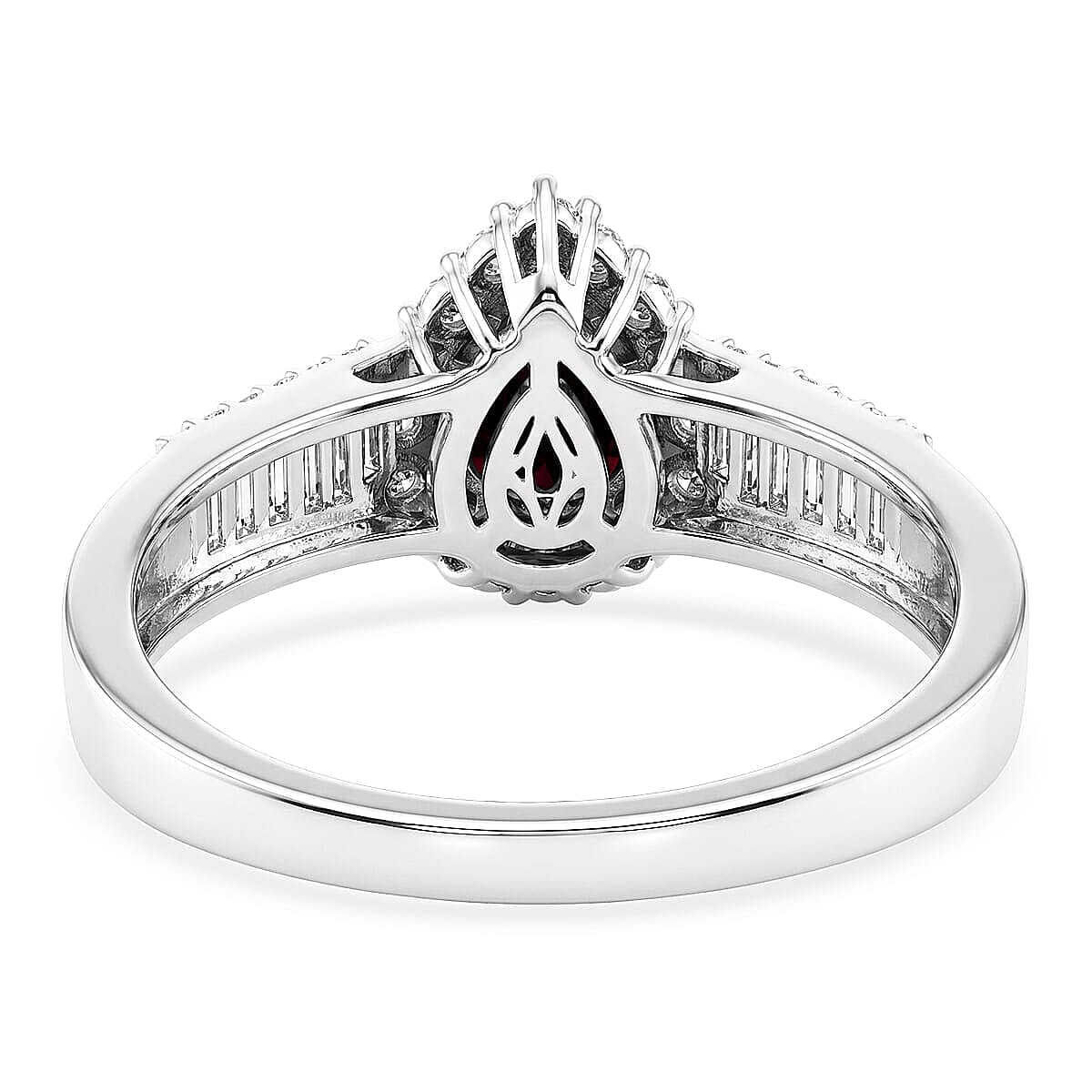 D'Joy AAA Radiant Ember Garnet, Moissanite Ring in Rhodium Over Sterling Silver (Size 5.0) 2.00 ctw