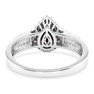 D'Joy AAA Radiant Ember Garnet, Moissanite Ring in Rhodium Over Sterling Silver (Size 5.0) 2.00 ctw
