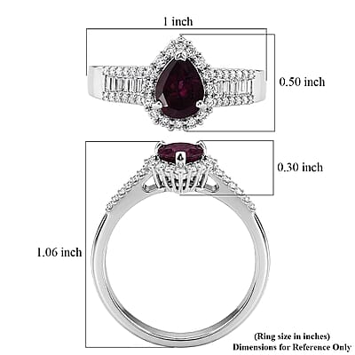 D'Joy AAA Radiant Ember Garnet, Moissanite Ring in Rhodium Over Sterling Silver (Size 5.0) 2.00 ctw