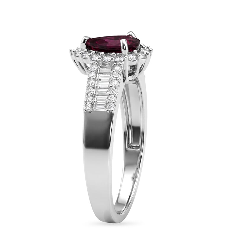 D'Joy AAA Radiant Ember Garnet and Moissanite 2.00 ctw Crown Teardrop Ring in Rhodium Over Sterling Silver (Size 6.0)