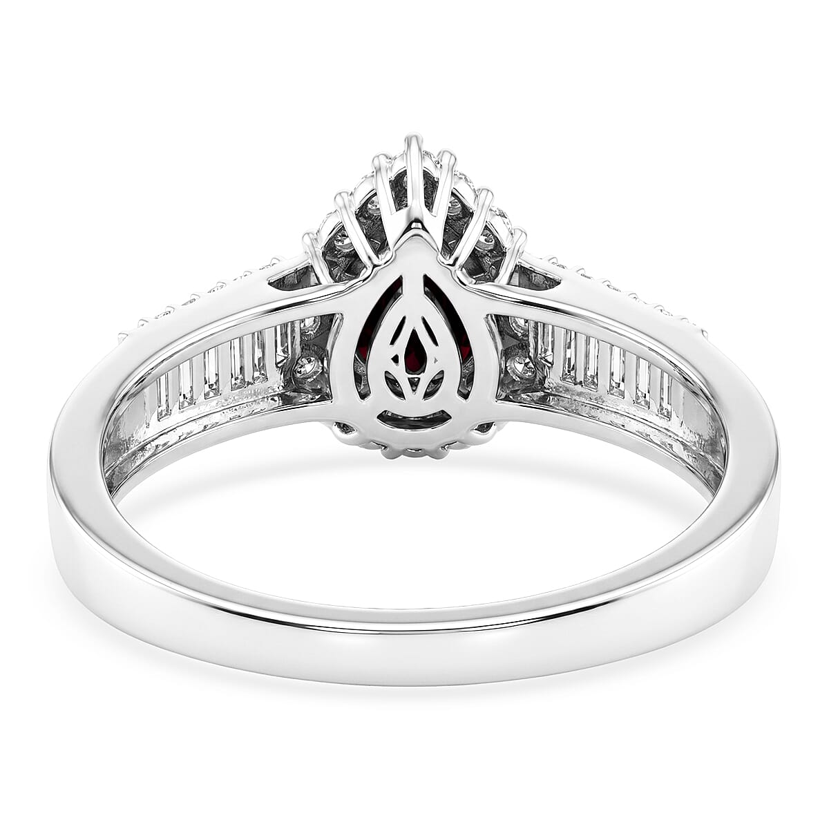 D'Joy AAA Radiant Ember Garnet and Moissanite 2.00 ctw Crown Teardrop Ring in Rhodium Over Sterling Silver (Size 6.0)