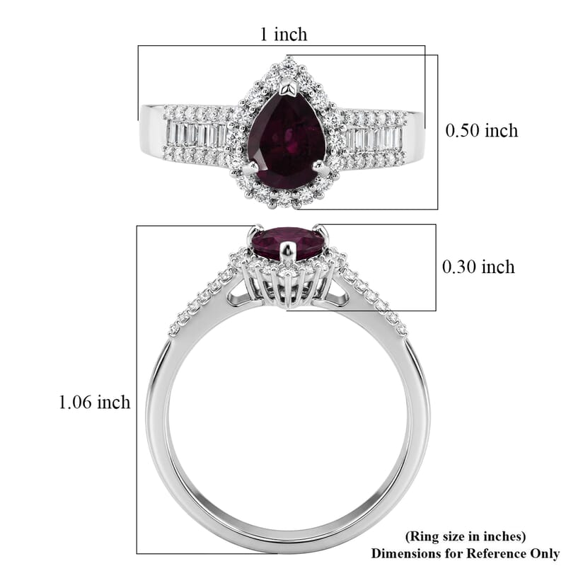 D'Joy AAA Radiant Ember Garnet and Moissanite 2.00 ctw Crown Teardrop Ring in Rhodium Over Sterling Silver (Size 6.0)