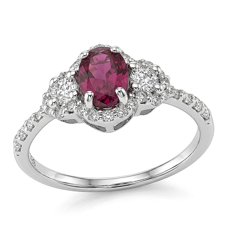 D'Joy AAA Radiant Ember Garnet and Moissanite 1.50 ctw Ring in Rhodium Over Sterling Silver (Size 5.0)