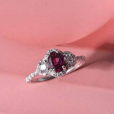 D'Joy AAA Radiant Ember Garnet and Moissanite 1.50 ctw Ring in Rhodium Over Sterling Silver (Size 5.0)