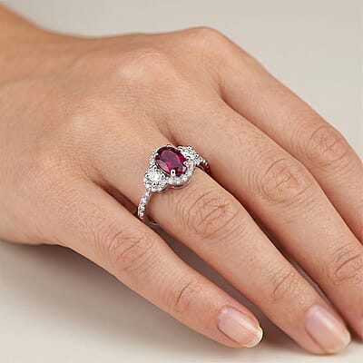 D'Joy AAA Radiant Ember Garnet and Moissanite 1.50 ctw Ring in Rhodium Over Sterling Silver (Size 5.0)