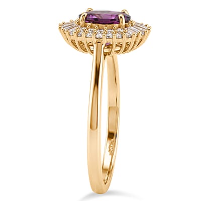 D'Joy AAA Radiant Ember Garnet and Moissanite 2.00 ctw Scarlet Crown Halo Ring in 18K Vermeil Yellow Gold Over Sterling Silver (Size 5.0)