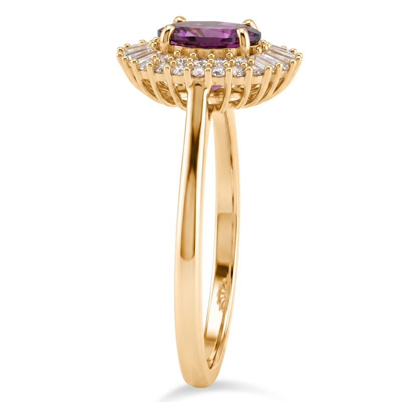 D'Joy AAA Radiant Ember Garnet and Moissanite 2.00 ctw Scarlet Crown Halo Ring in 18K Vermeil Yellow Gold Over Sterling Silver (Size 5.0)