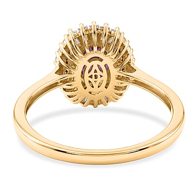 D'Joy AAA Radiant Ember Garnet and Moissanite 2.00 ctw Scarlet Crown Halo Ring in 18K Vermeil Yellow Gold Over Sterling Silver (Size 5.0)
