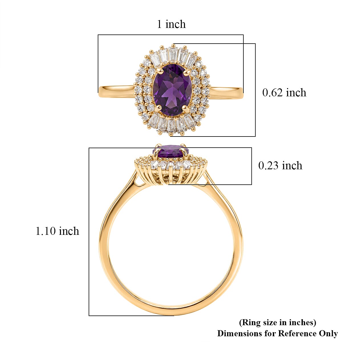 D'Joy AAA Radiant Ember Garnet and Moissanite 2.00 ctw Scarlet Crown Halo Ring in 18K Vermeil Yellow Gold Over Sterling Silver (Size 6.0)