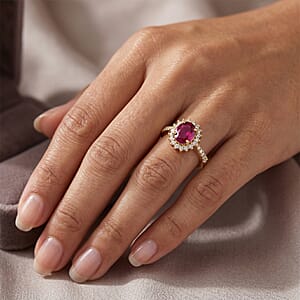 D'Joy AAA Radiant Ember Garnet and Moissanite 2.50 ctw Royal Floral Halo Ring in 18K Vermeil Yellow Gold Over Sterling Silver (Size 10.0)
