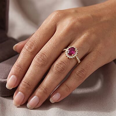 D'Joy AAA Radiant Ember Garnet and Moissanite 2.50 ctw Royal Floral Halo Ring in 18K Vermeil Yellow Gold Over Sterling Silver (Size 6.0)