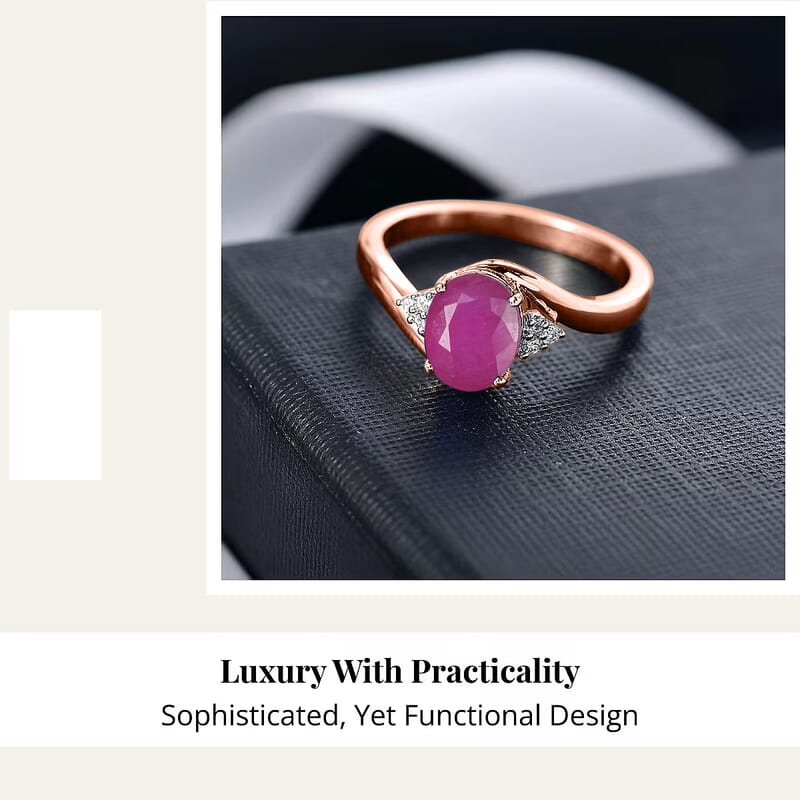 Premium Mozambique Ruby and Diamond 2.70 ctw Ring in 18K Vermeil Rose Gold Over Sterling Silver (Size 10)