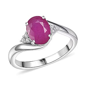 Premium Mozambique Ruby and Diamond 2.70 ctw Ring in Rhodium Over Sterling Silver (Size 4.5)