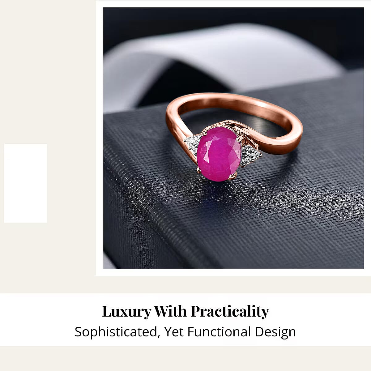 AAAA Mozambique Ruby and Diamond 2.70 ctw Ring in 18K Vermeil Rose Gold Over Sterling Silver (Size 10.5) image number 2