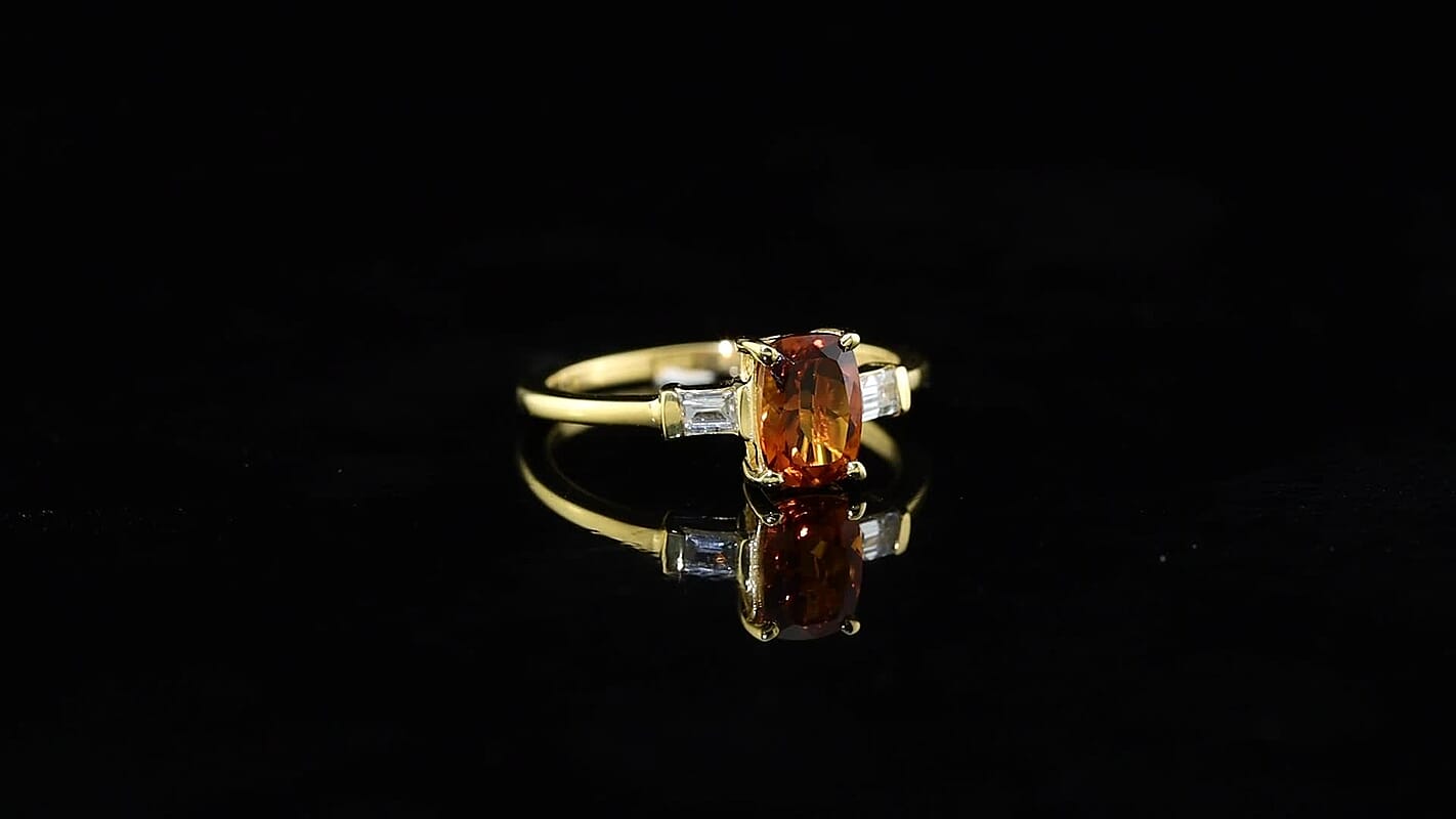 D''Joy Cherry Citrine, White Zircon Ring in 18K Vermeil YG Over Sterling Silver (Size 10.0) 1.00 ctw