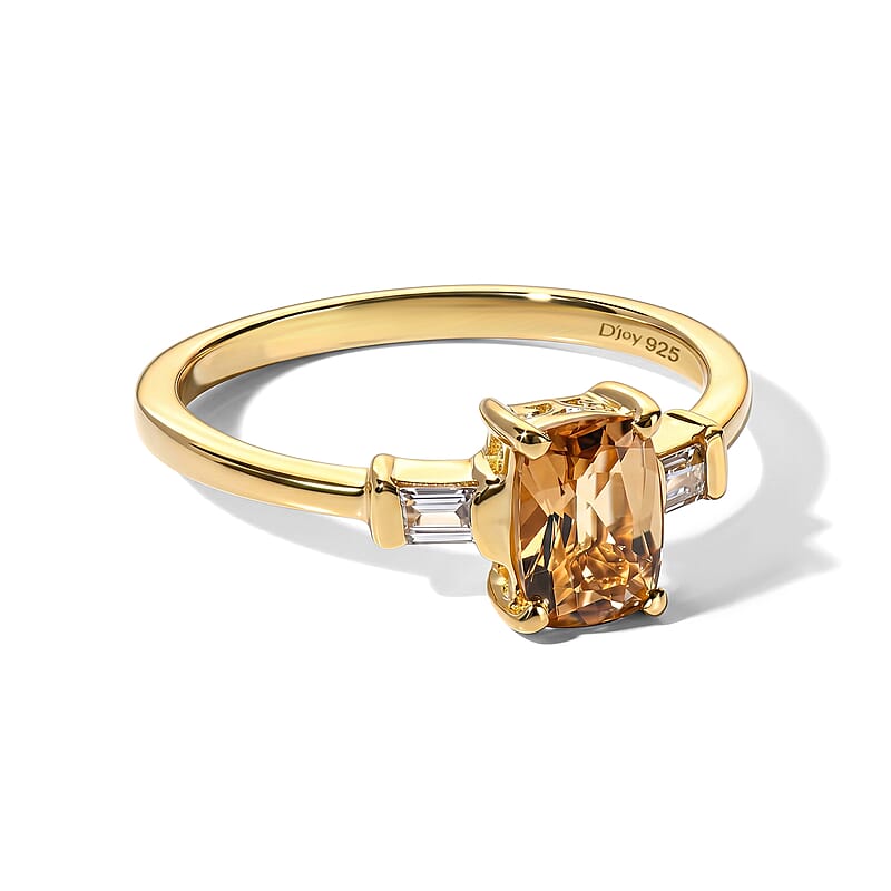 D'Joy Mocha Scapolite and White Zircon 1.00 ctw Ring in 18K Vermeil Yellow Gold Over Sterling Silver (Size 7.0)