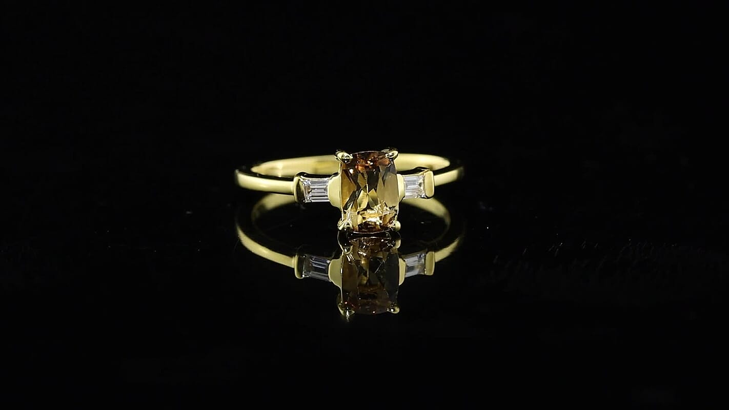 D'Joy Mocha Scapolite and White Zircon 1.00 ctw Ring in 18K Vermeil Yellow Gold Over Sterling Silver (Size 7.0)