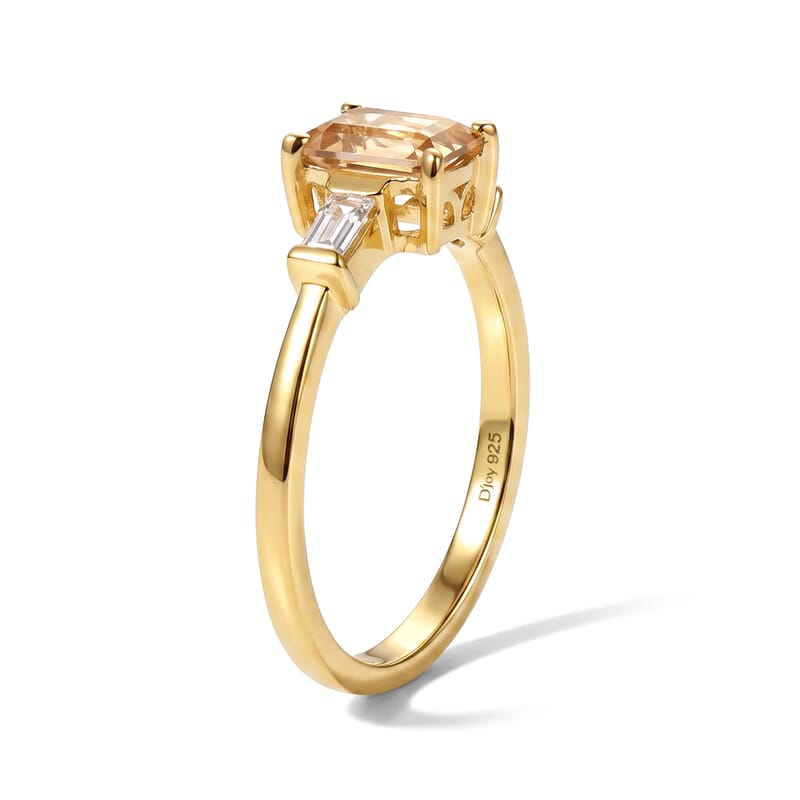 D'Joy Mocha Scapolite and White Zircon 1.00 ctw Ring in 18K Vermeil Yellow Gold Over Sterling Silver (Size 9.0)