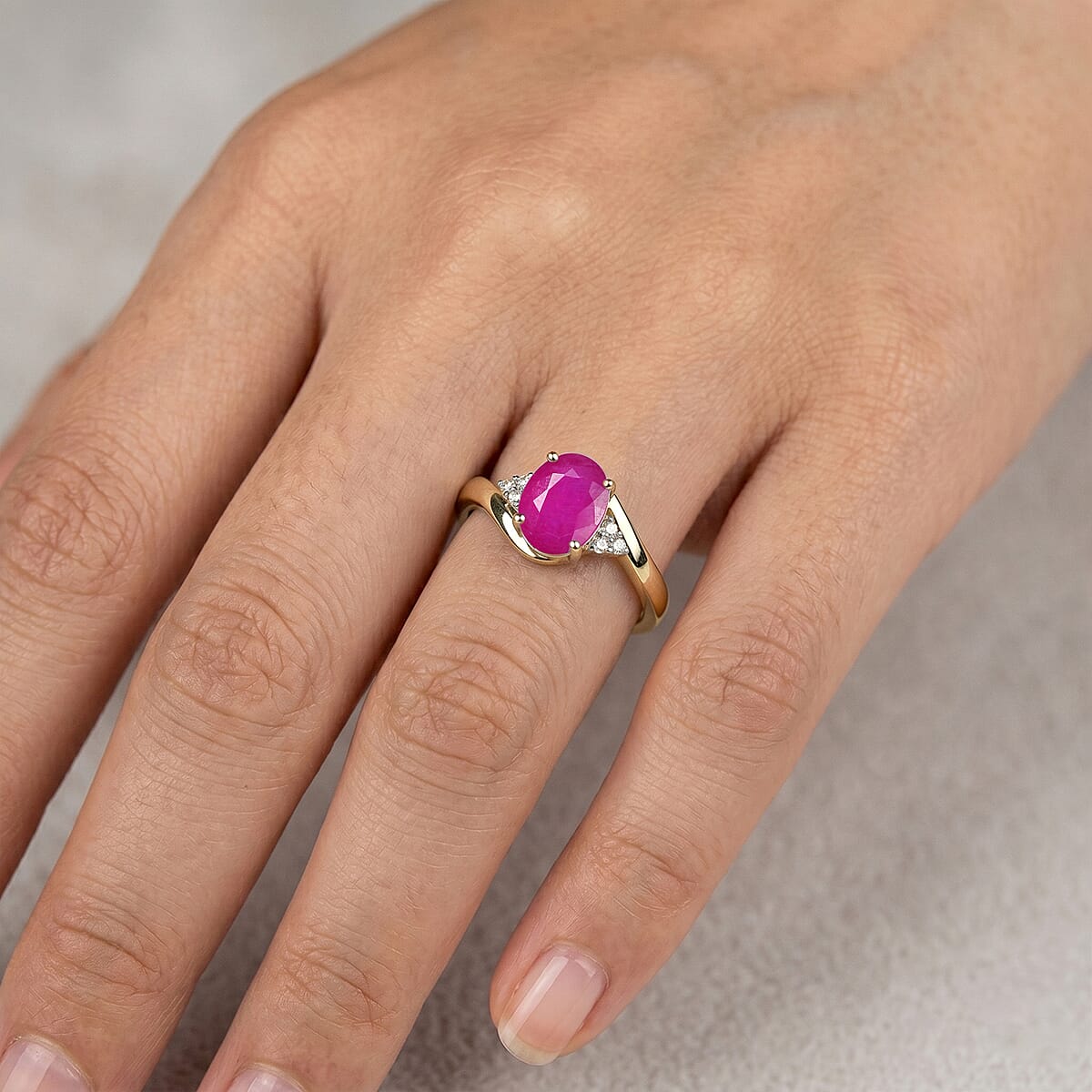 AAAA Mozambique Ruby and Diamond 2.70 ctw Ring in 18K Vermeil Yellow Gold Over Sterling Silver (Size 9.5) image number 1