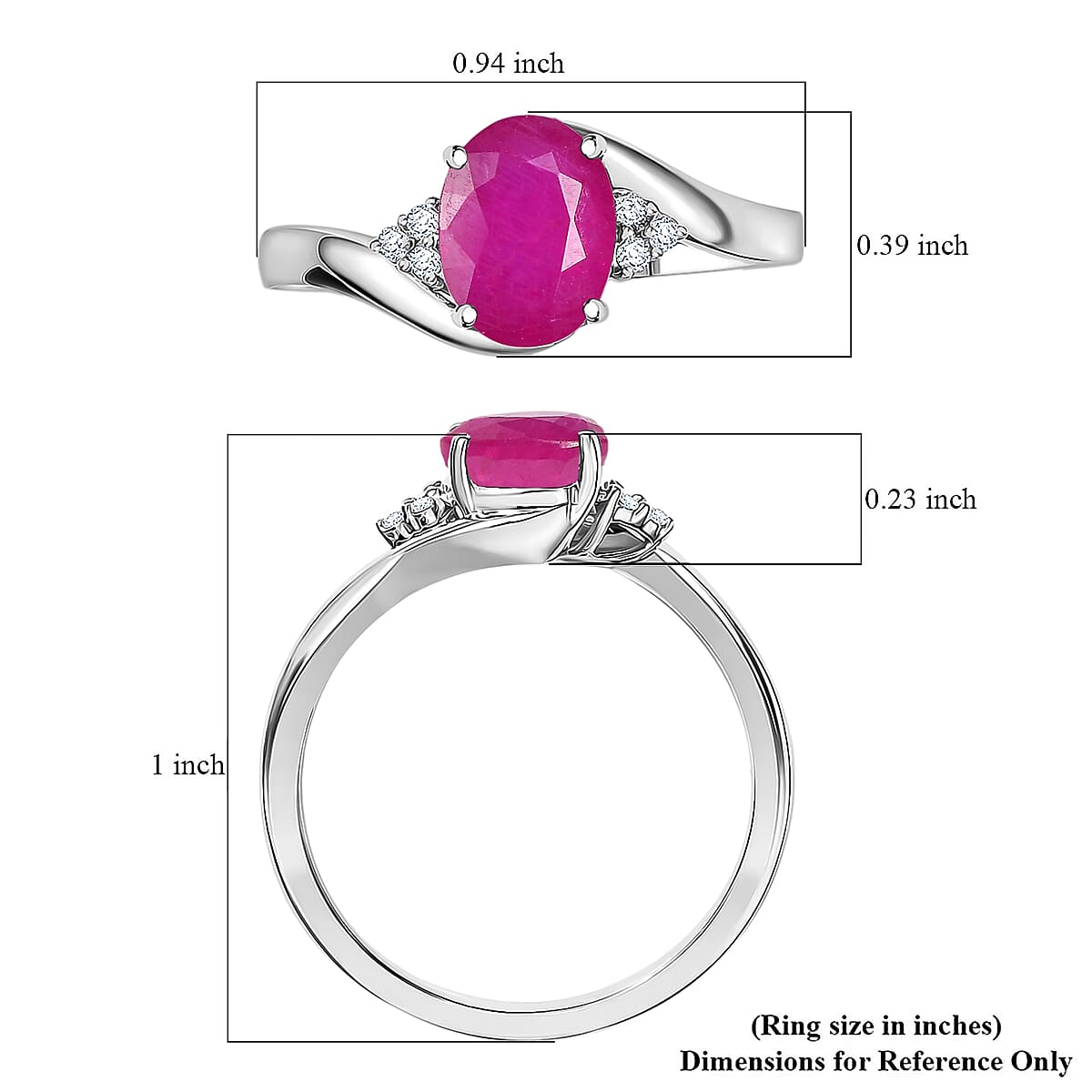 AAAA Mozambique Ruby and Diamond 2.70 ctw Ring in Rhodium Over Sterling Silver (Size 6.5) image number 5