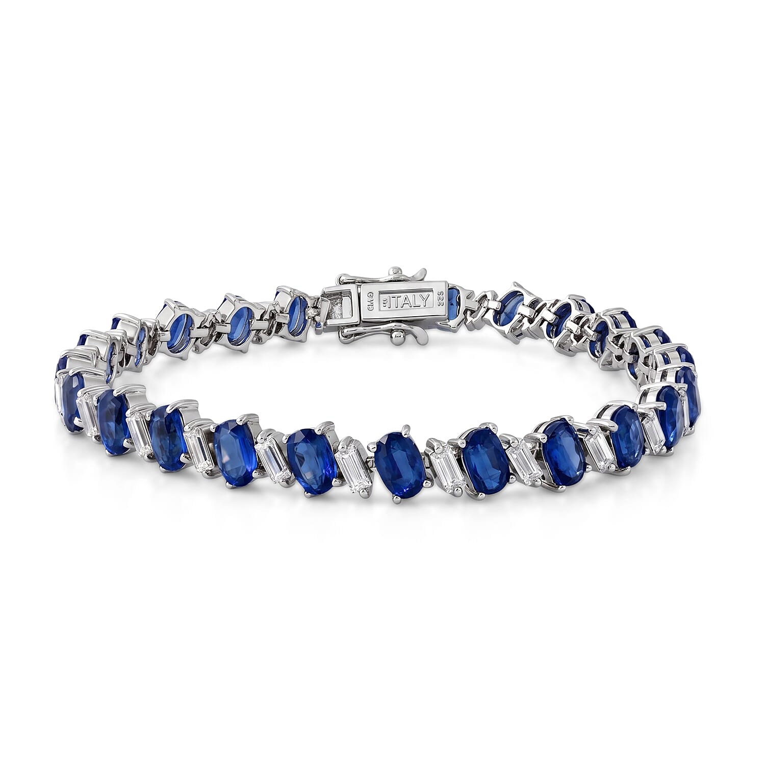D'Joy Premium Kashmir Kyanite and Moissanite 15.75 ctw Blue Majesty Tennis Bracelet in Rhodium Over Sterling Silver (6.50 In)