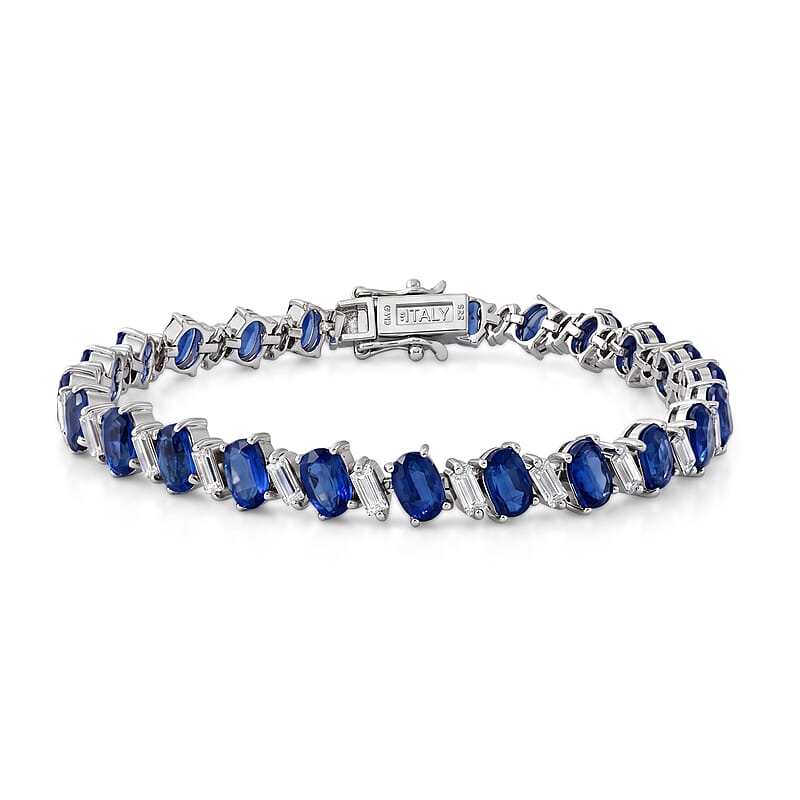 D'Joy Premium Kashmir Kyanite and Moissanite 15.75 ctw Blue Majesty Tennis Bracelet in Rhodium Over Sterling Silver (6.50 In)