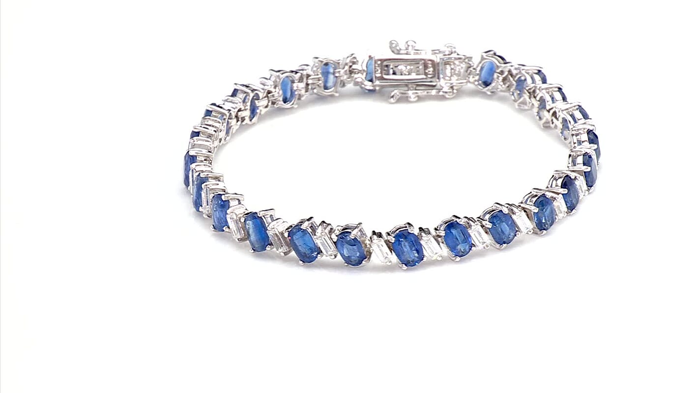Epic Deal D'Joy Premium Kashmir Kyanite, Moissanite Bracelet in Rhodium Over Sterling Silver (6.50 In) 18.75 ctw