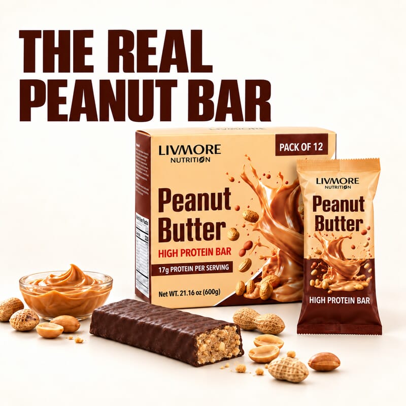 Livmore Nutrition Set of 12 Peanut Butter Bar 21.16oz (17g Protein Per Serving)