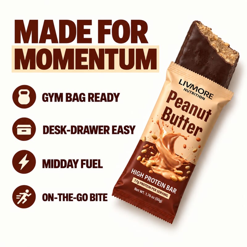 Livmore Nutrition Set of 12 Peanut Butter Bar 21.16oz (17g Protein Per Serving)