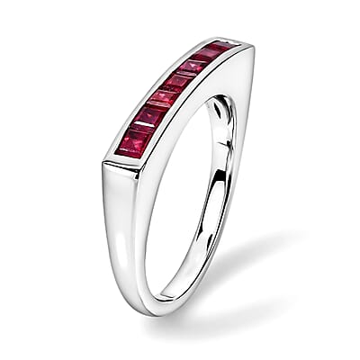 D'Joy Princess Cut Niassa Ruby (FF) 0.90 ctw Ring in Rhodium Over Sterling Silver (Size 8.0)