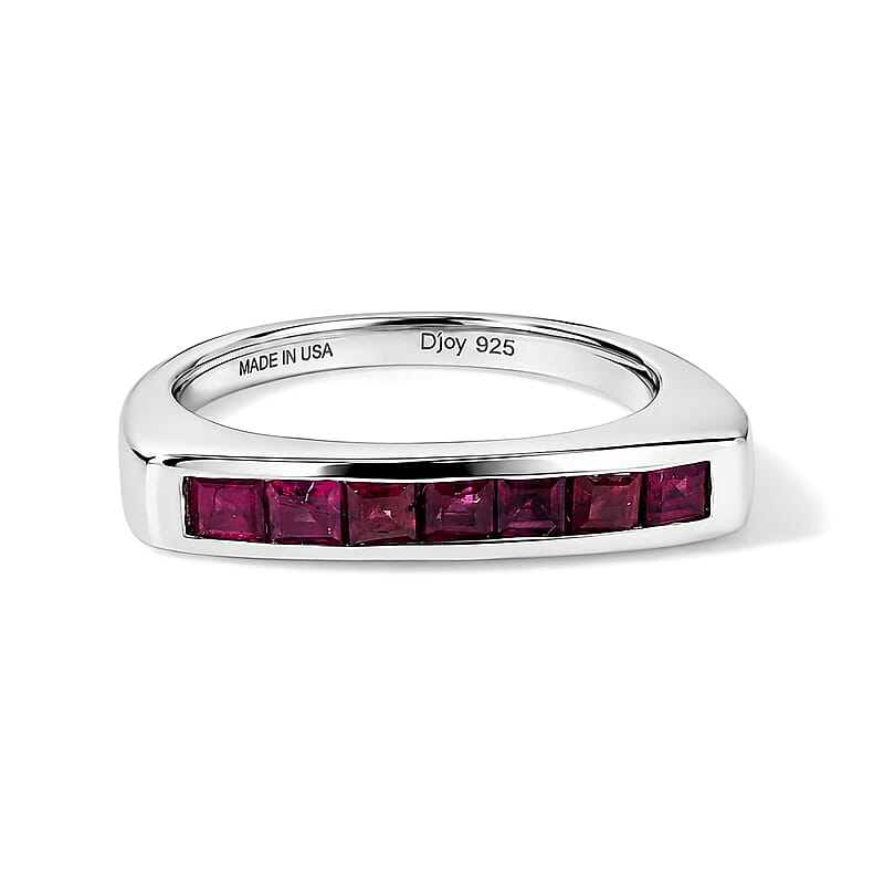 D'Joy Princess Cut Niassa Ruby (FF) 0.90 ctw Ring in Rhodium Over Sterling Silver (Size 9.0)