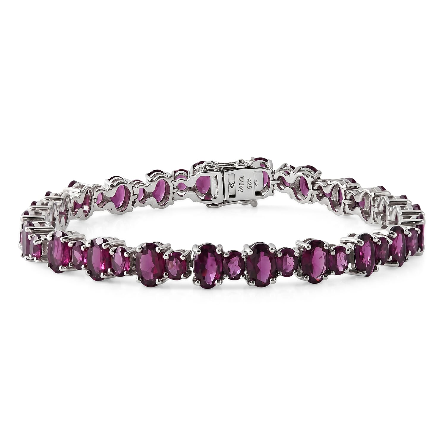 D'Joy AAA Radiant Ember Garnet 17.00 ctw Majesty Line Bracelet in Rhodium Over Sterling Silver (6.50 In)