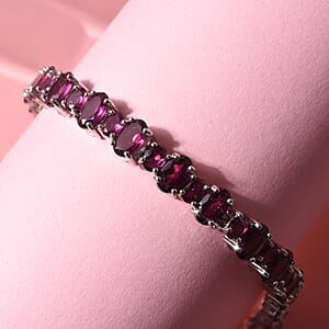 D'Joy AAA Radiant Ember Garnet 17.00 ctw Majesty Line Bracelet in Rhodium Over Sterling Silver (6.50 In)