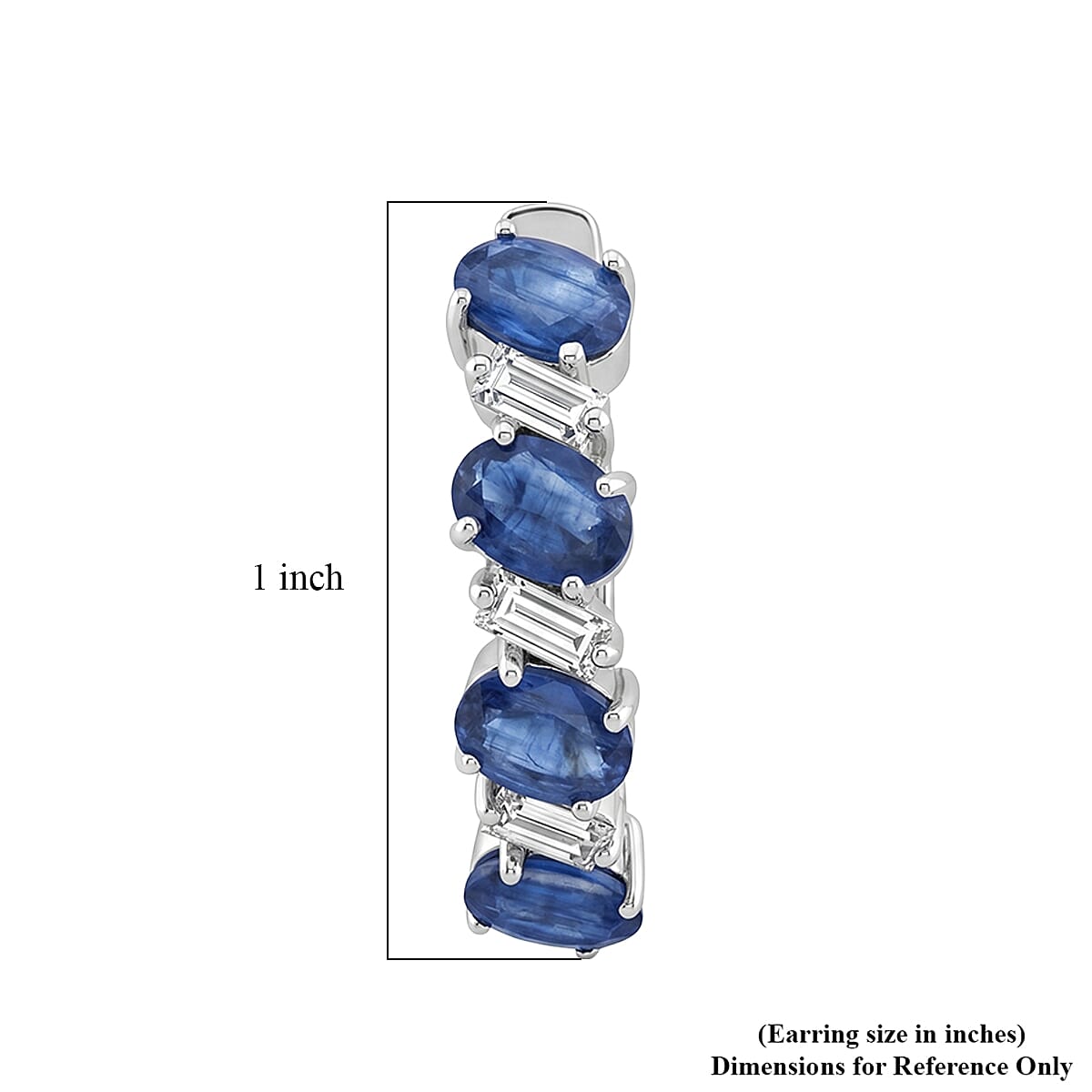 D'Joy Premium Kashmir Kyanite and Moissanite 5.75 ctw Blue Majesty Hoop Earrings in Rhodium Over Sterling Silver